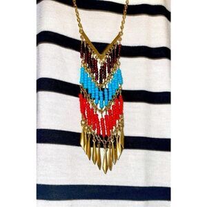 Vintage Southwest Chevron Beaded Fringe Necklace